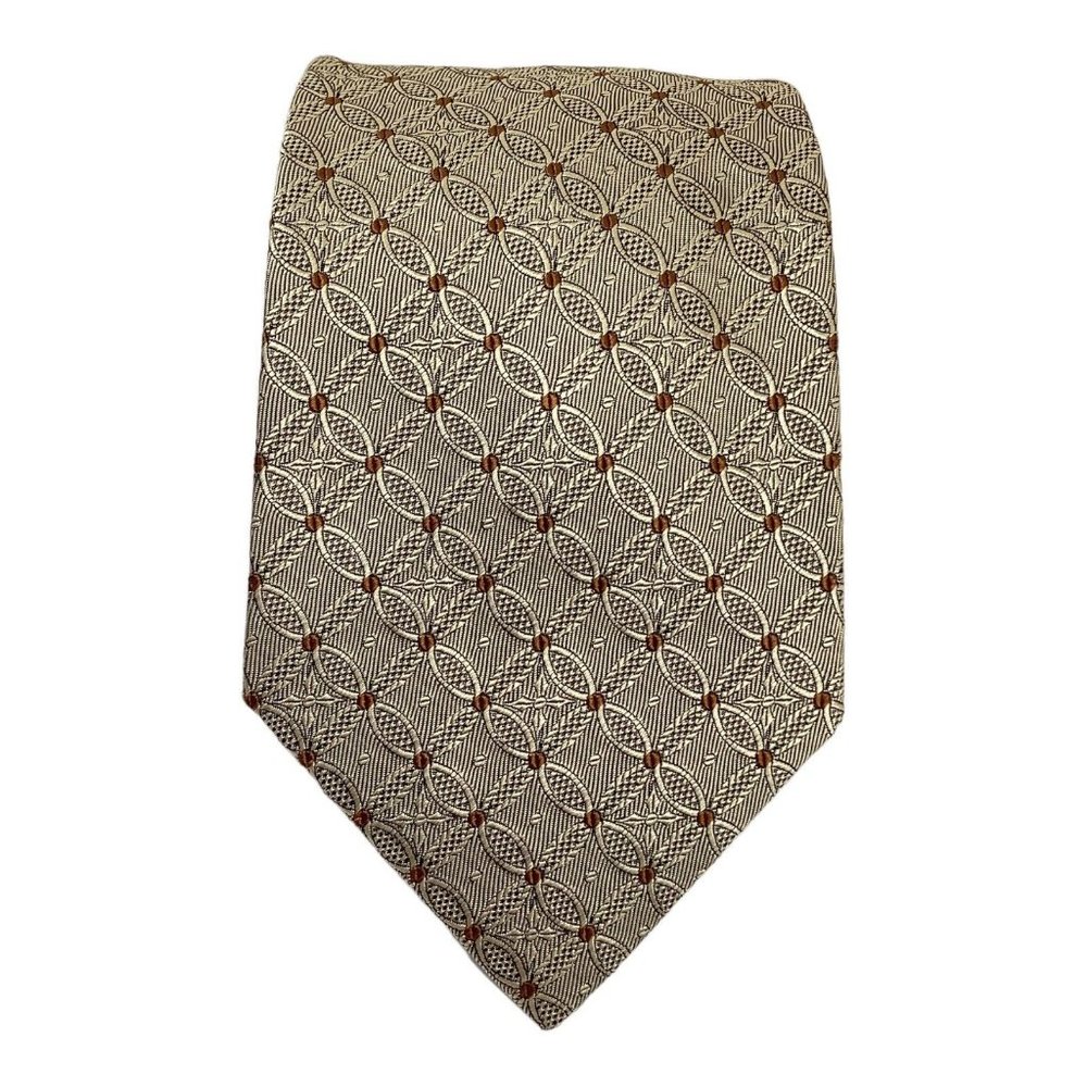 HERMÈS PARIS Beige Geometric Silk Tie Made In France 56"- 3.5" EX COND